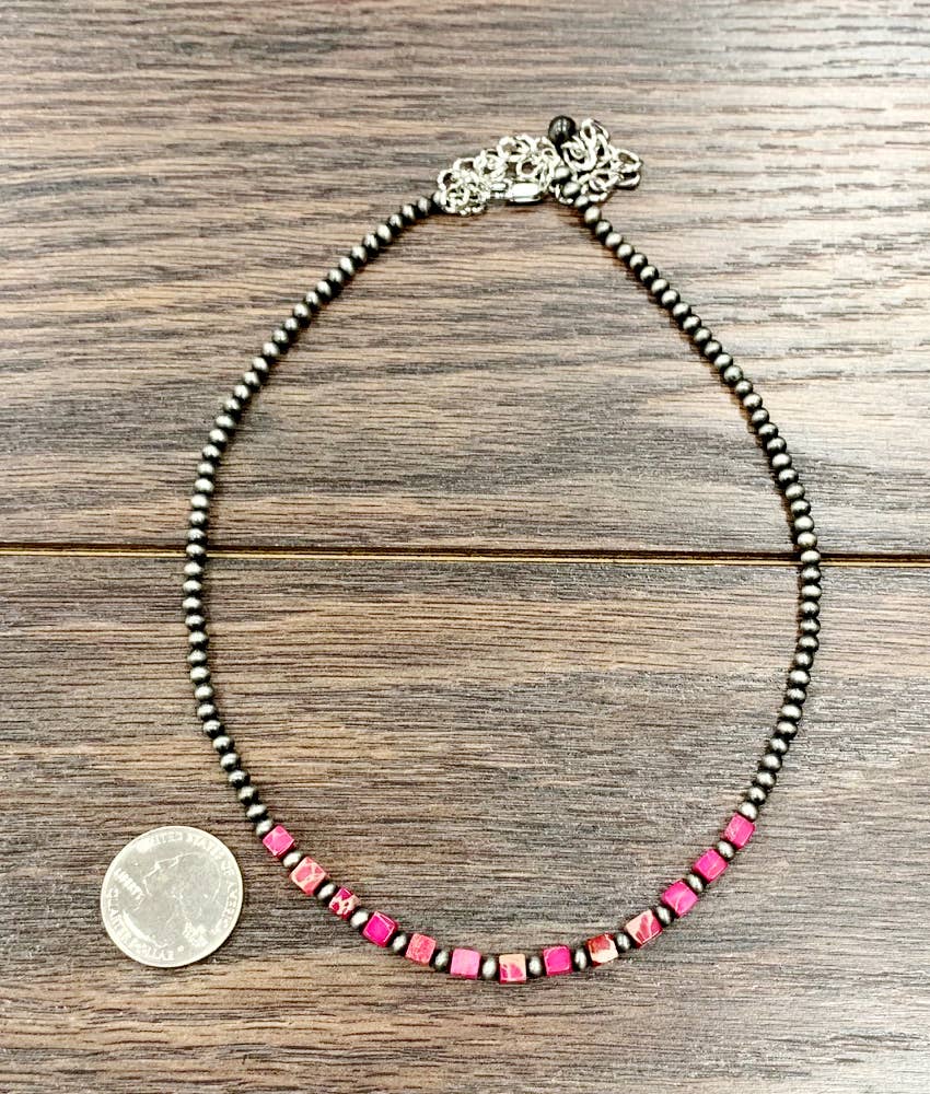 Red Square Gemstone Necklace