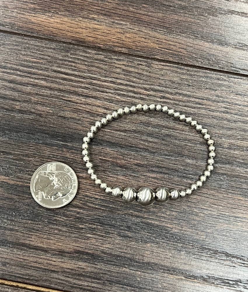 Handmade Silver Navajo Bead Stretch Bracelet