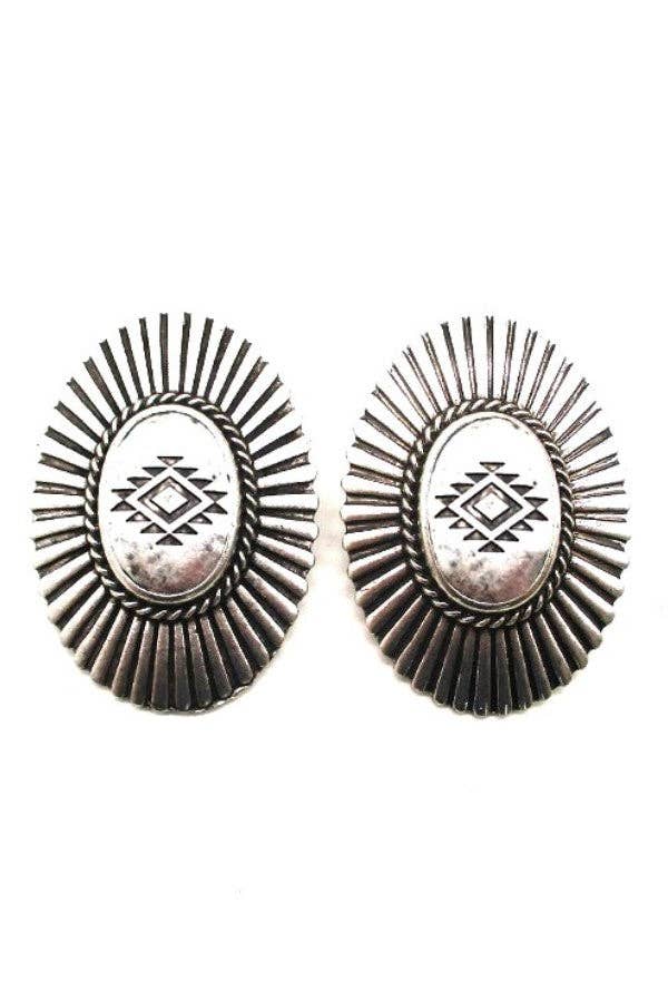 WESTERN CONCHO POST EARRINGS- Oval