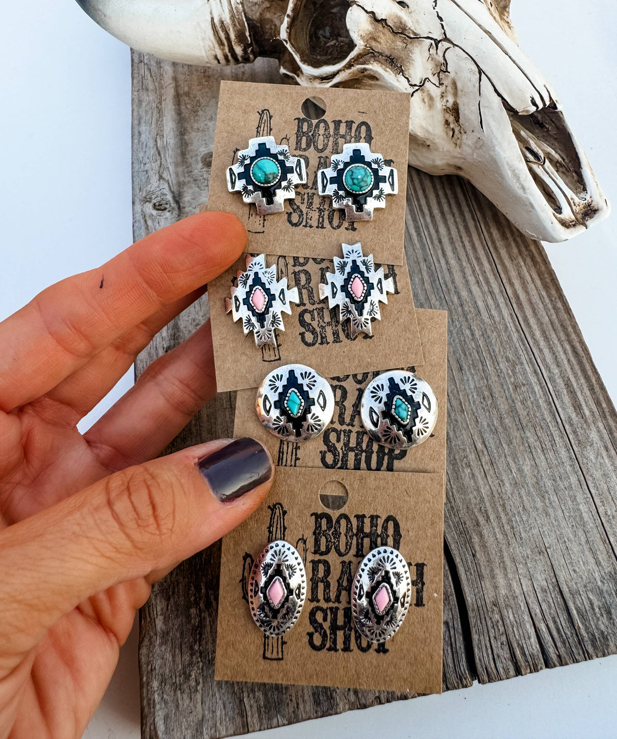 Hand Stone Aztec Post Earrings