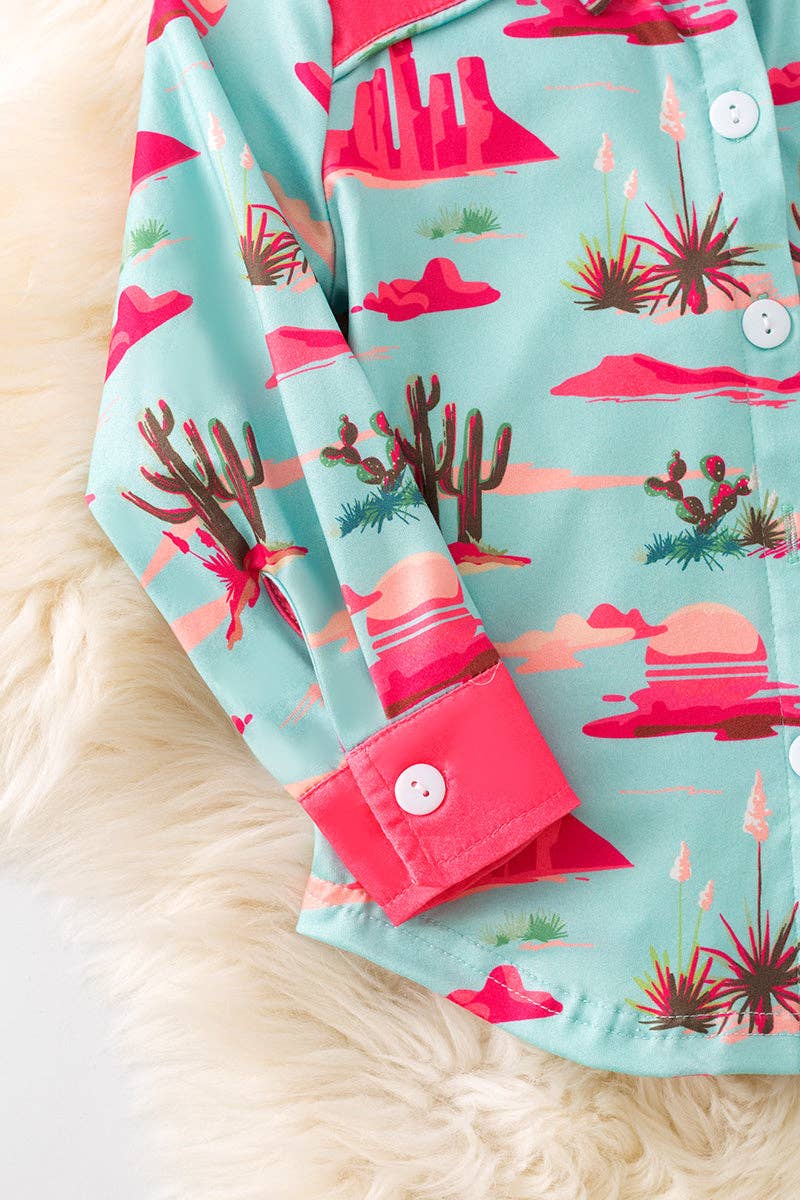 Children's Pink & aqua dessert cactus Button Up
