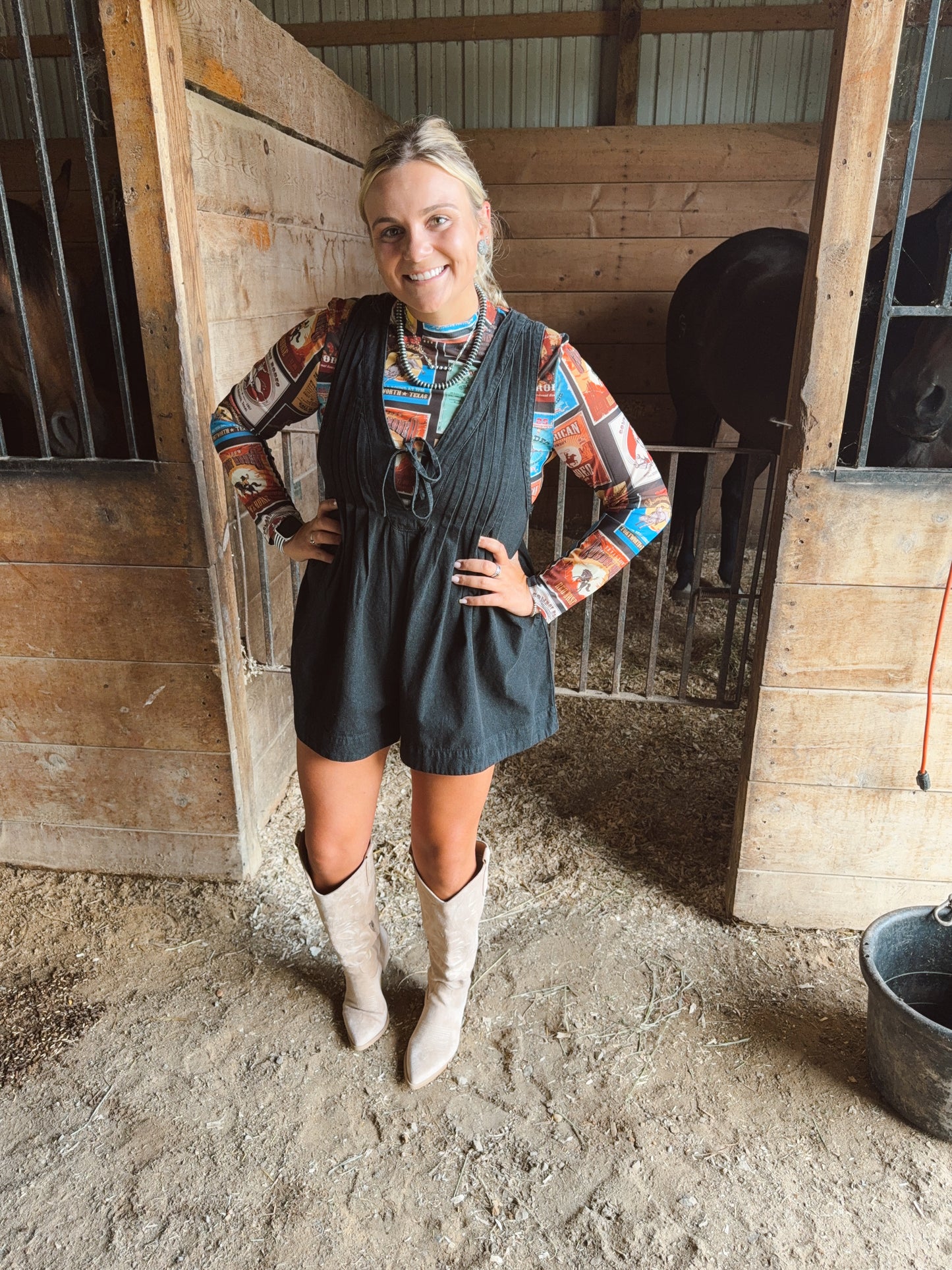 V Neck Denim Romper