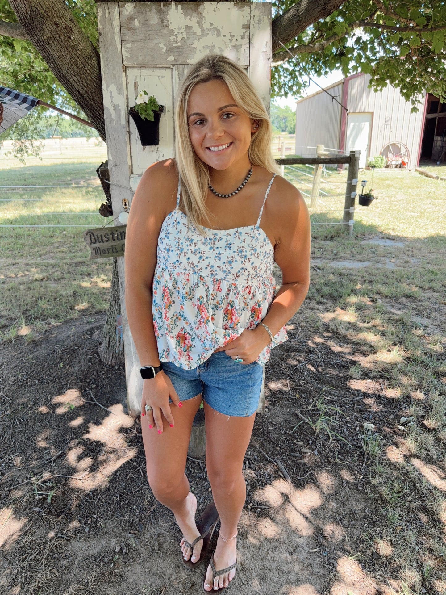 Floral Patched Spaghetti Strap Tank