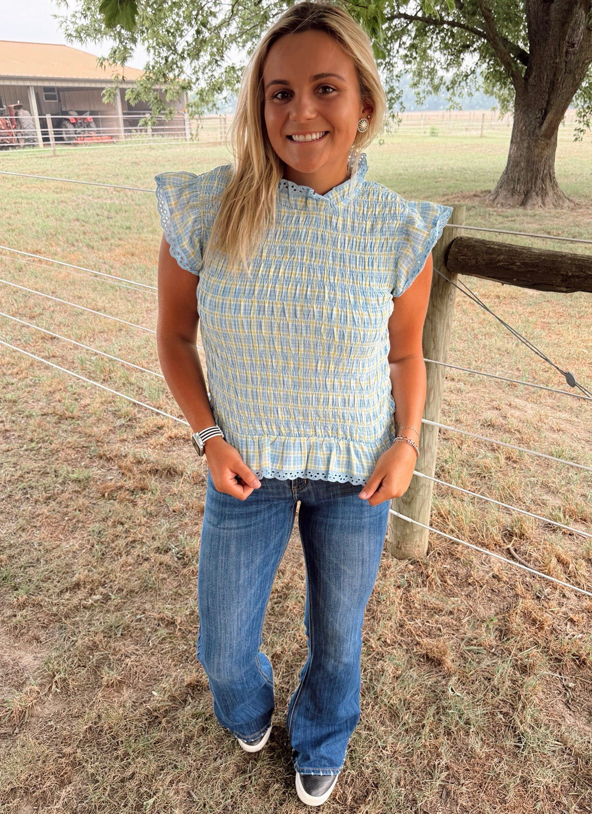 Gingham Smoked Lace Tank