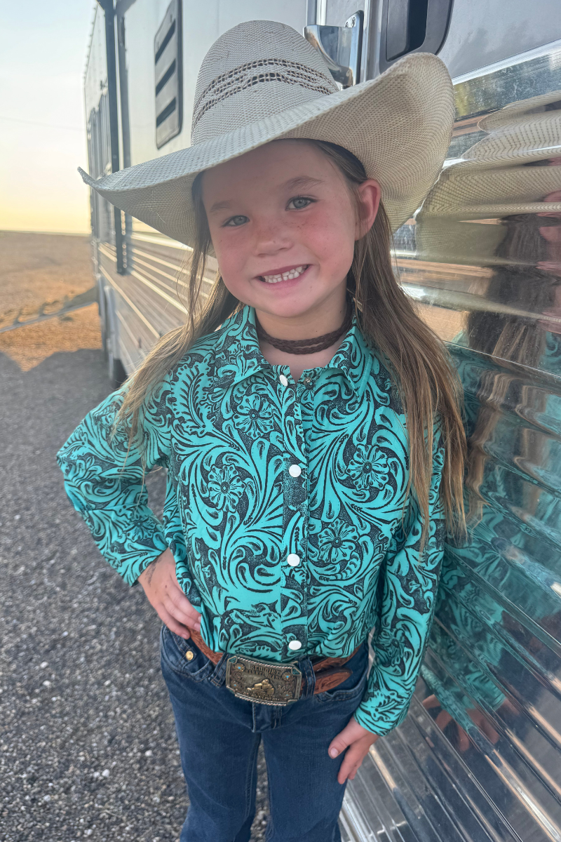 Tooled In Turquoise Button Up Kids