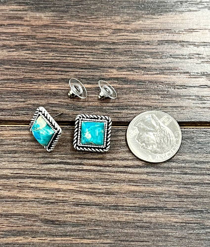 Square Gemstone Stud Earrings