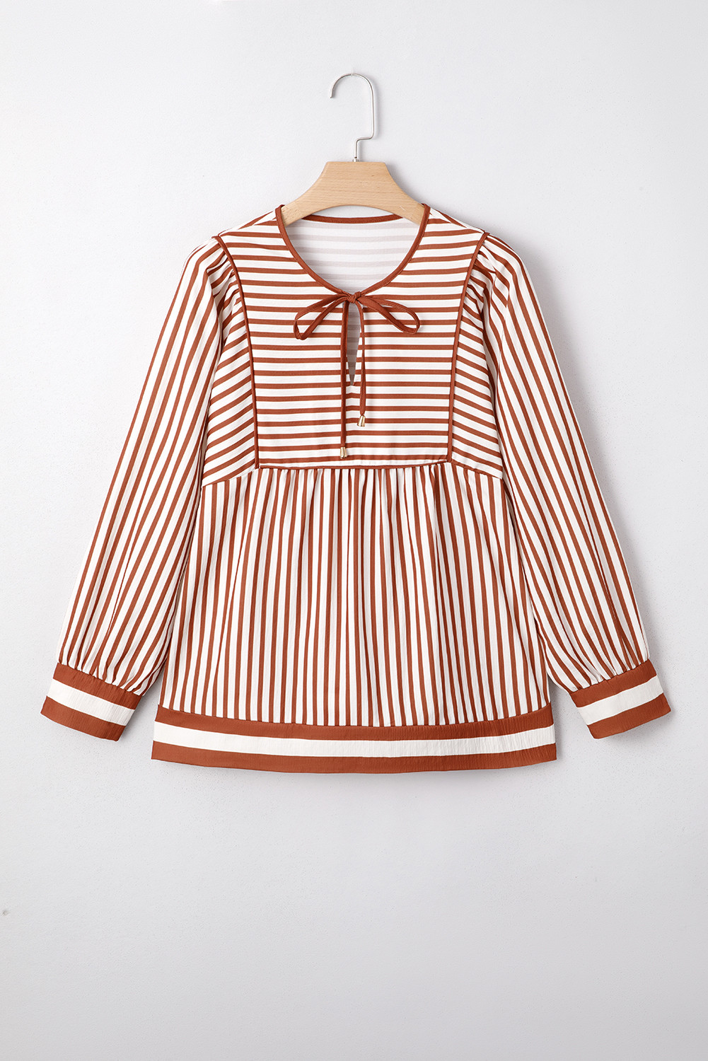Rust + Cream Striped Boho Blouse
