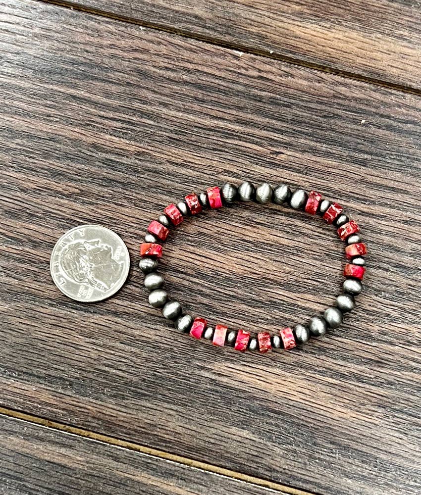 Red Gemstone Stretch Bracelet