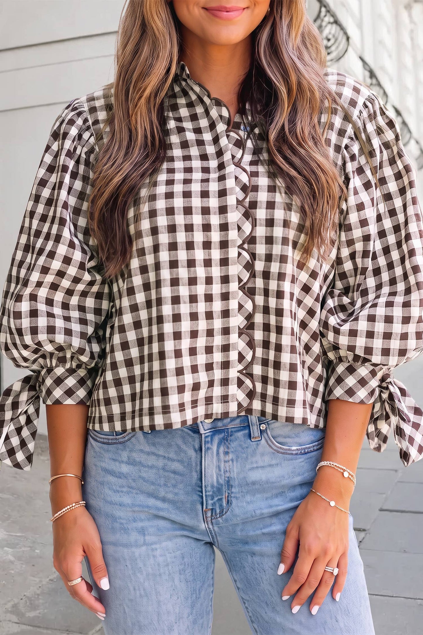 Gingham Tie Blouse