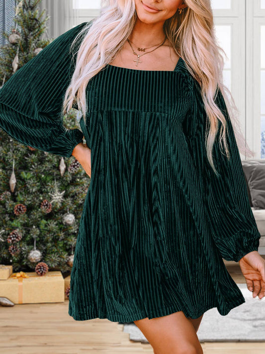 Evergreen Velvet Babydoll Dress