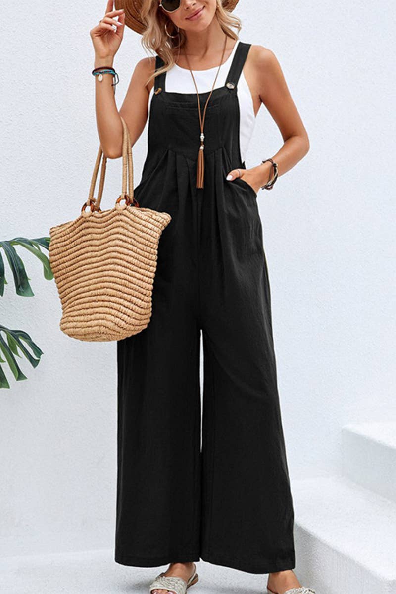 Breezy Black Wide-Leg Overall Jumpsuit