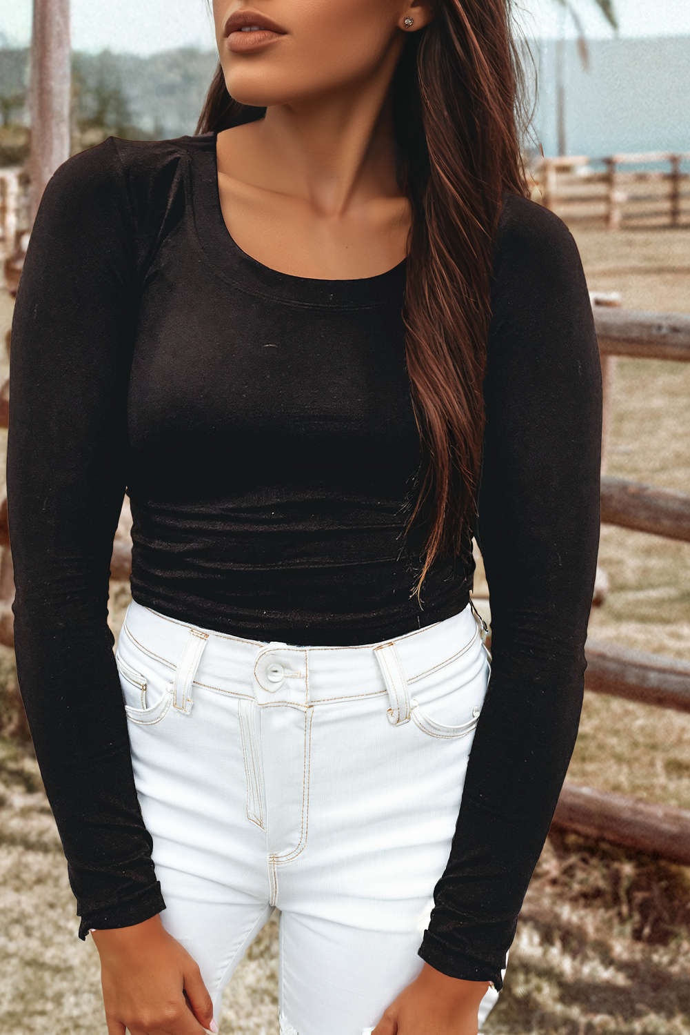 Solid Color Long Sleeve Fitted Top