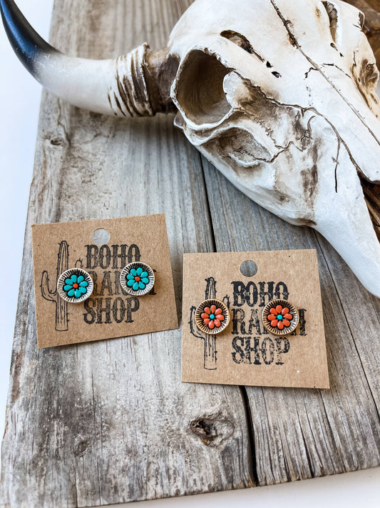 Western Flower Round Stud Earrings