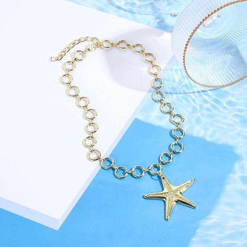 PUFFY STAR CHUNKY CHAIN STATEMENT NECKLACE
