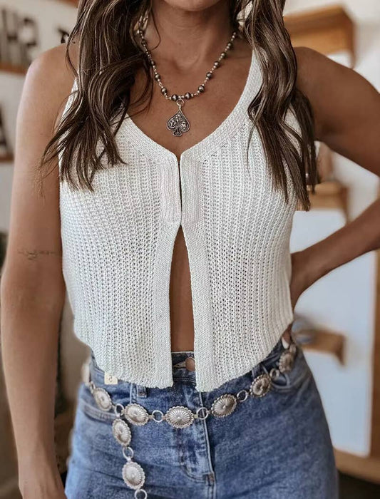 Button-Front Knit Top