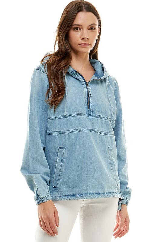 Everyday Denim Half-Zip Hoodie