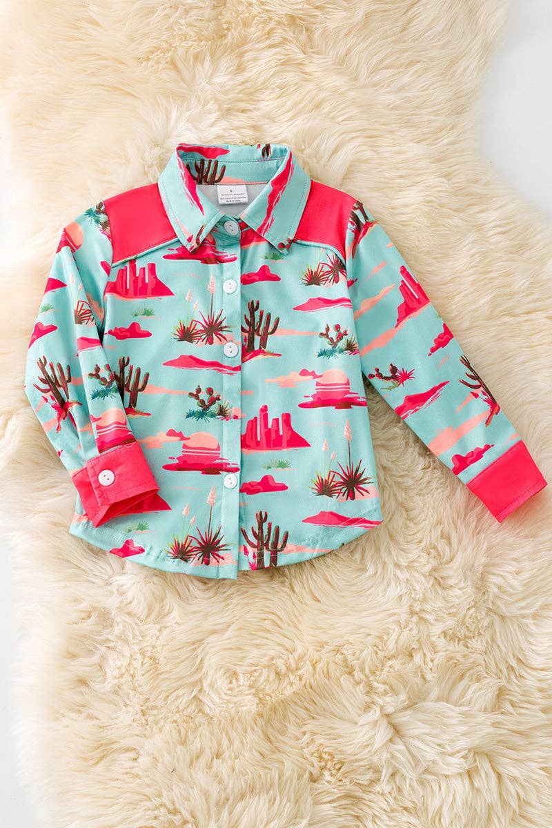 Children's Pink & aqua dessert cactus Button Up