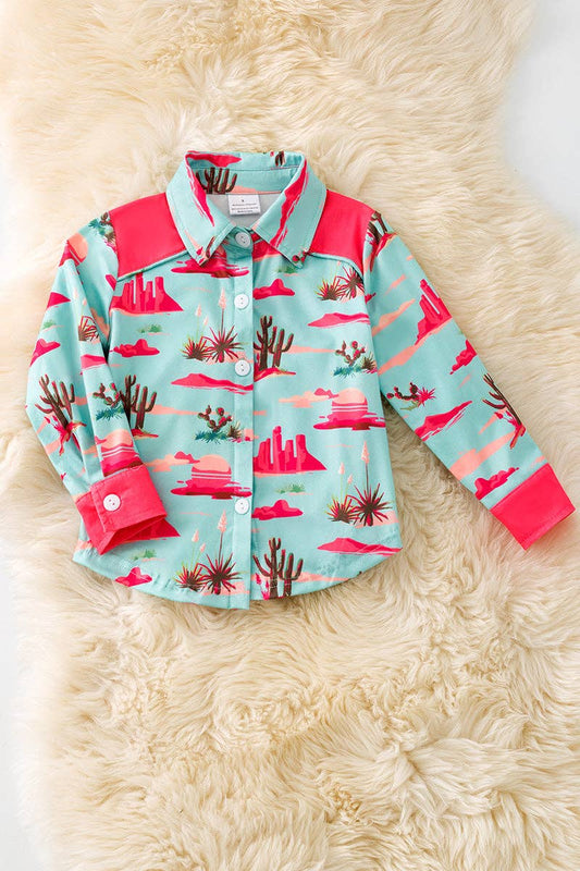 Children's Pink & aqua dessert cactus Button Up