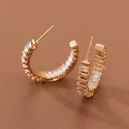 Gold Rhinestone Hoop Earrings