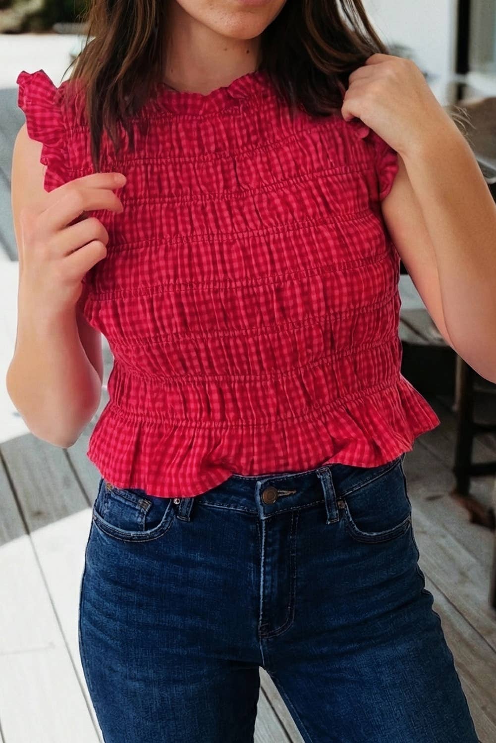 Plaid Ruffle Trim Tank