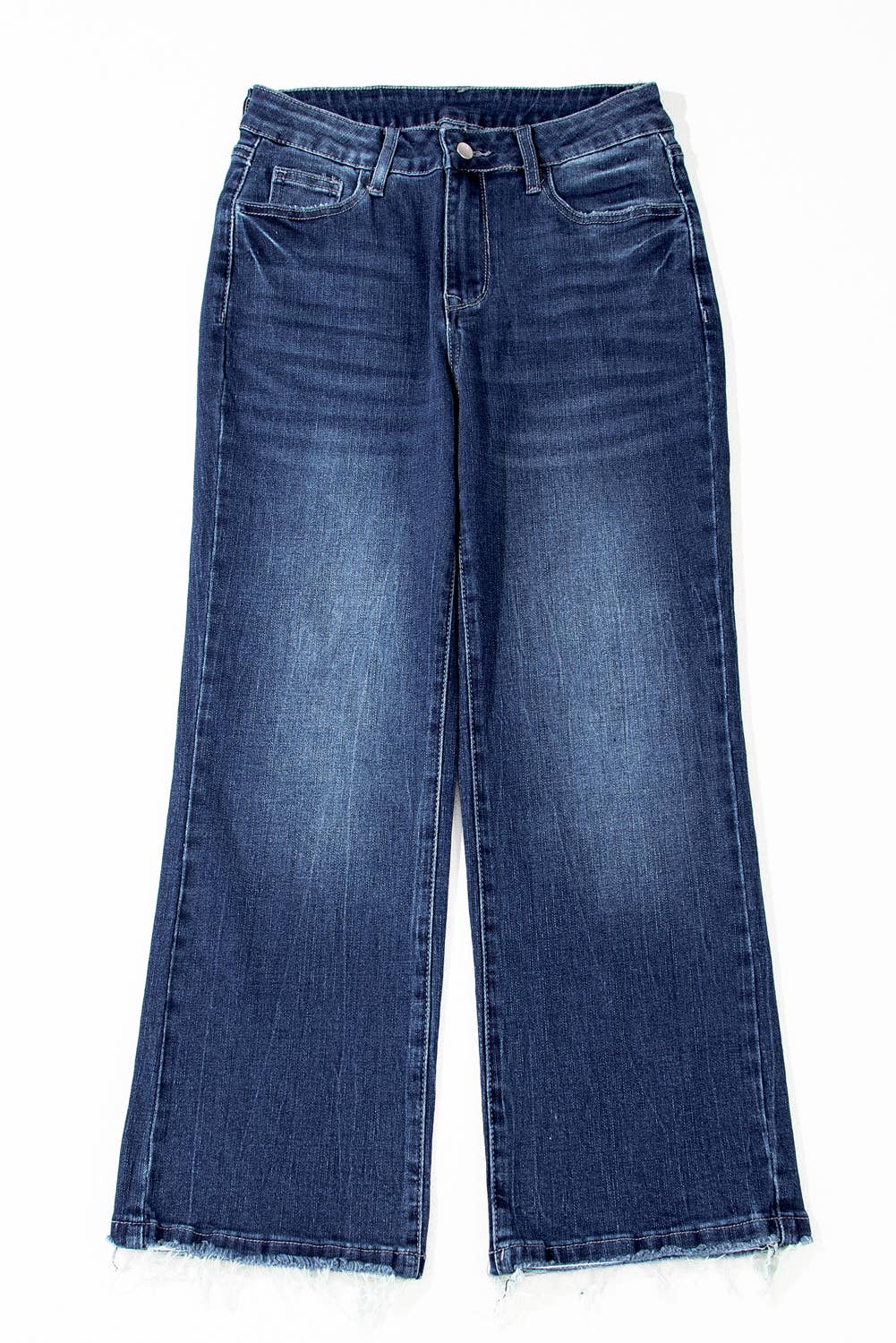 Blue Raw Hem High Waist Flared