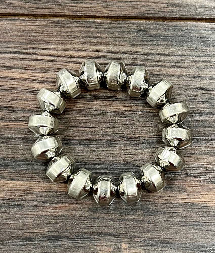 12mm Silver Bead Stretch Bracelet
