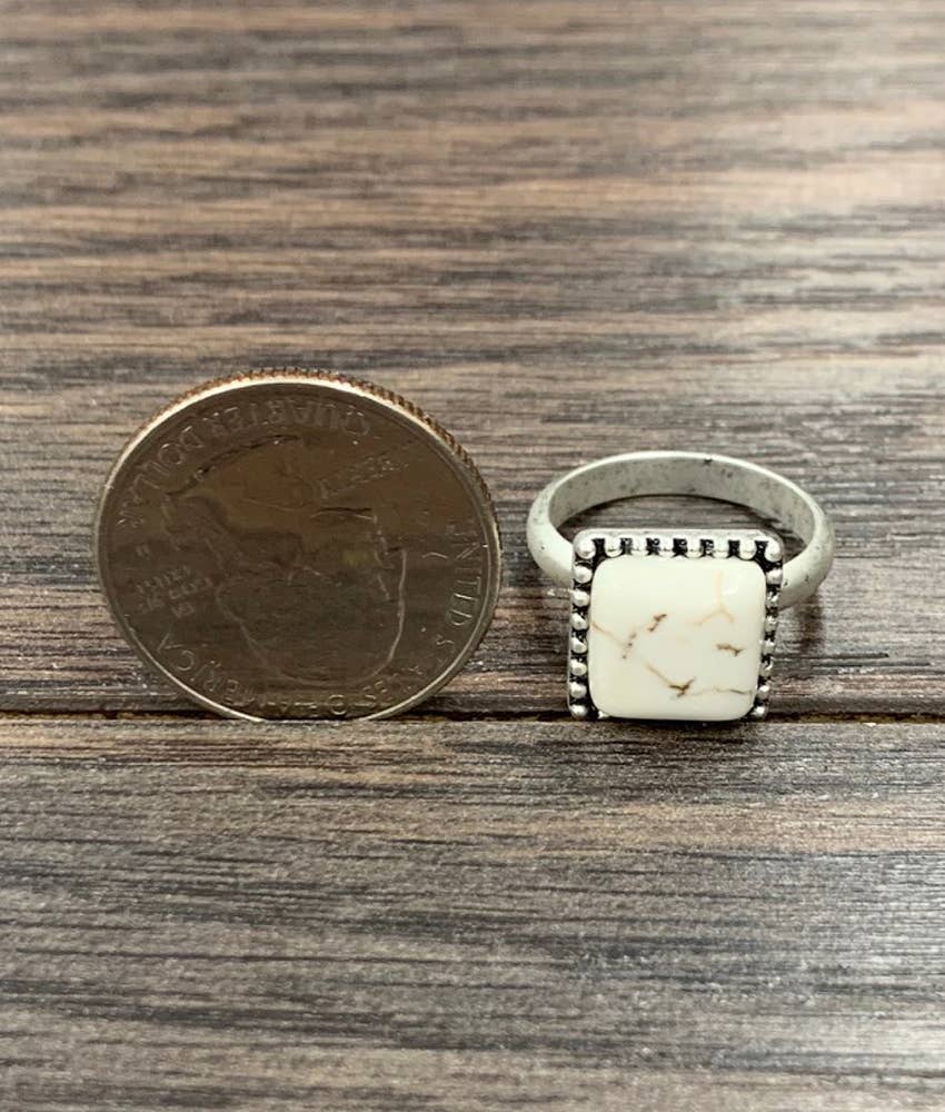 Square White Turquoise Ring