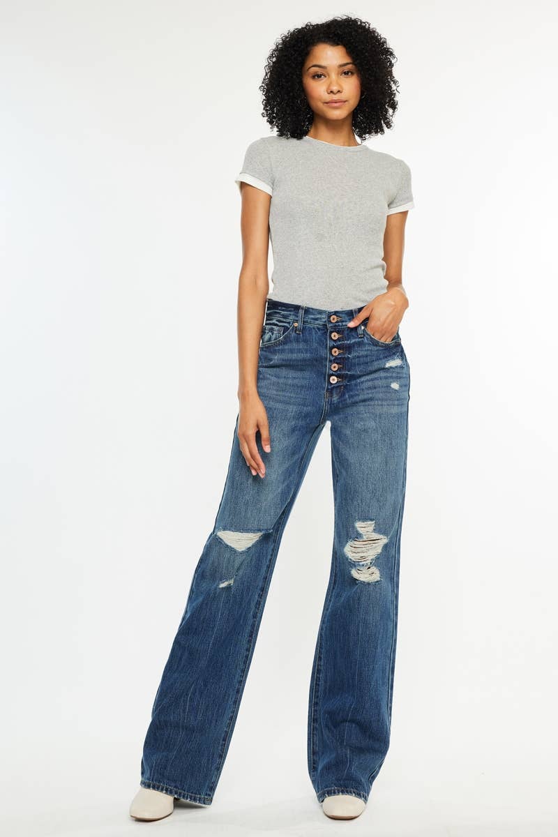 High Rise Button Flares
