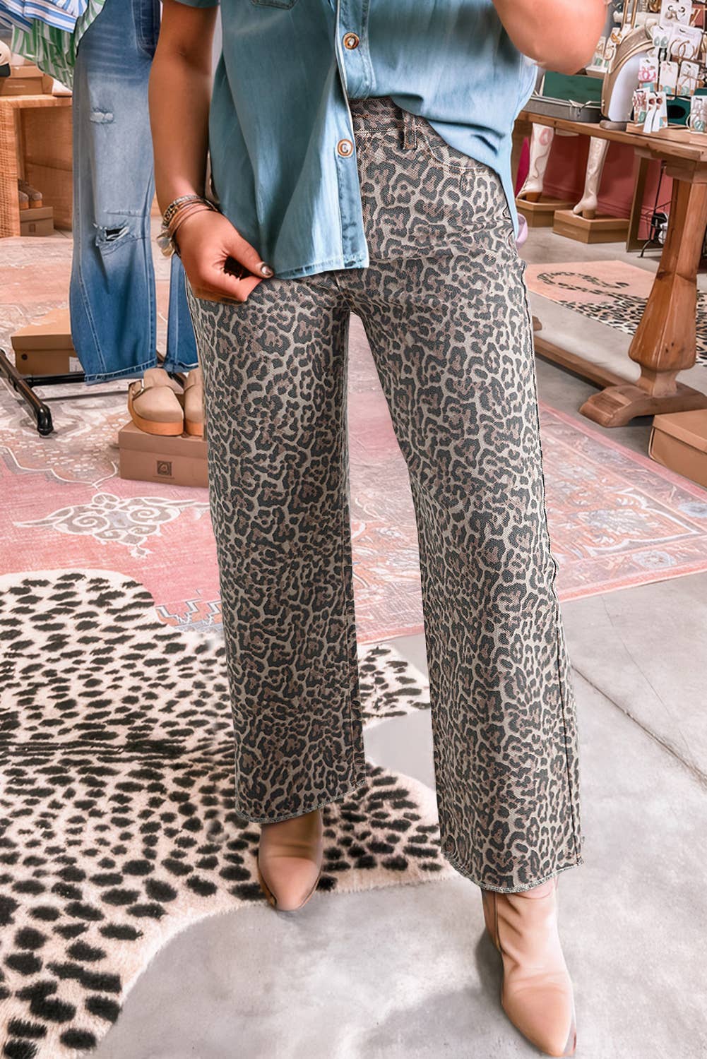 Leopard Wide Leg High Waist Jeans