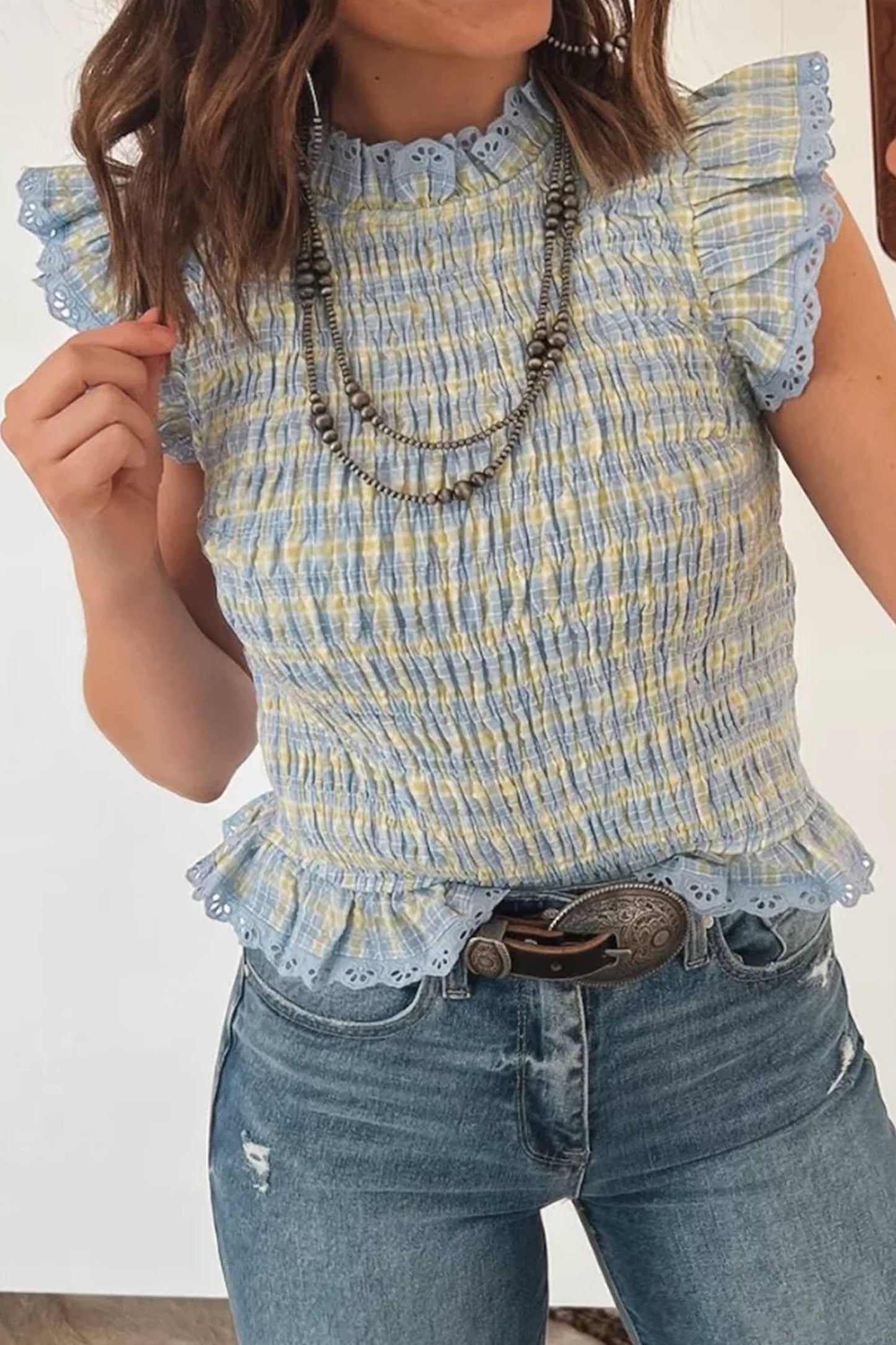 Gingham Smoked Lace Tank