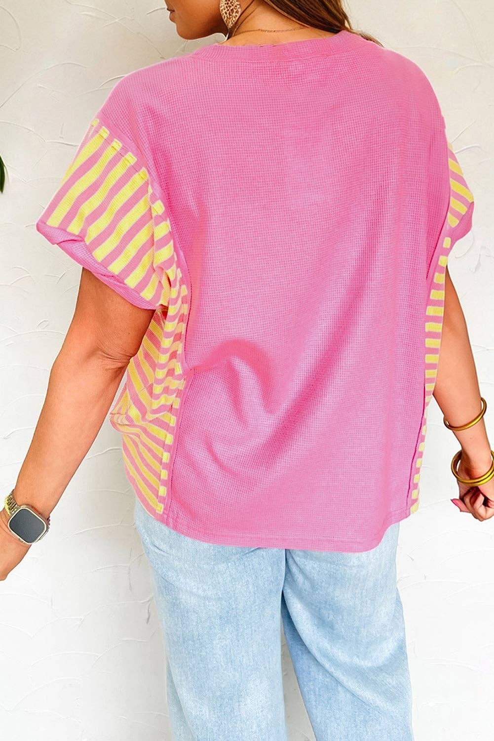 Pink Waffle Striped Tee