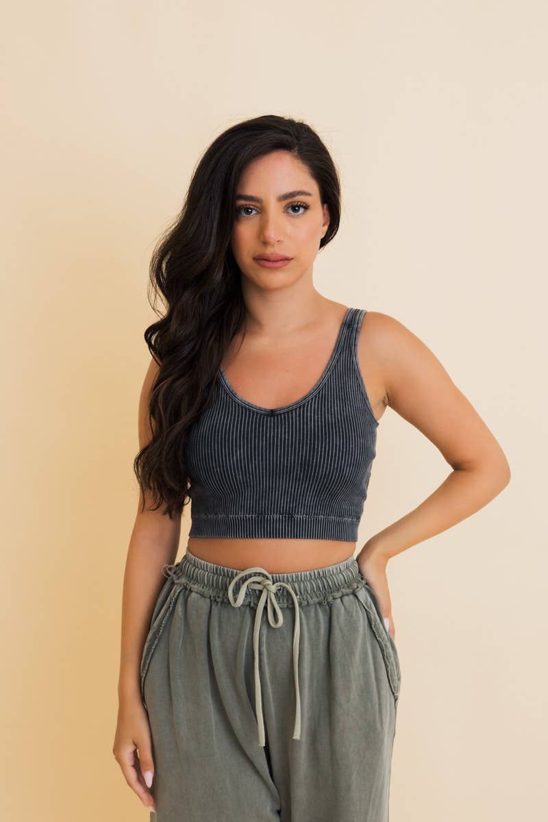 Washed Ribbed Padded Bralette