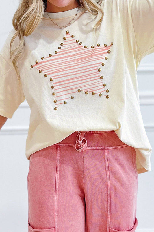 Beige Star Stud Detail Tee