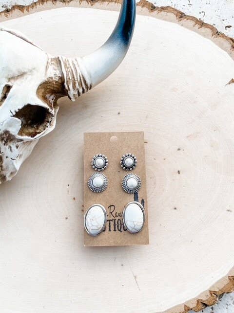 3 Pair Western Southwestern Jewelry Set Earrings Studs