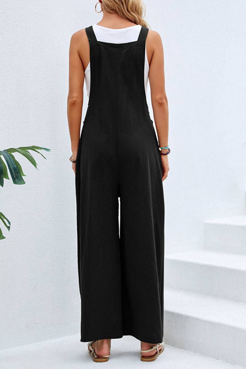 Breezy Black Wide-Leg Overall Jumpsuit