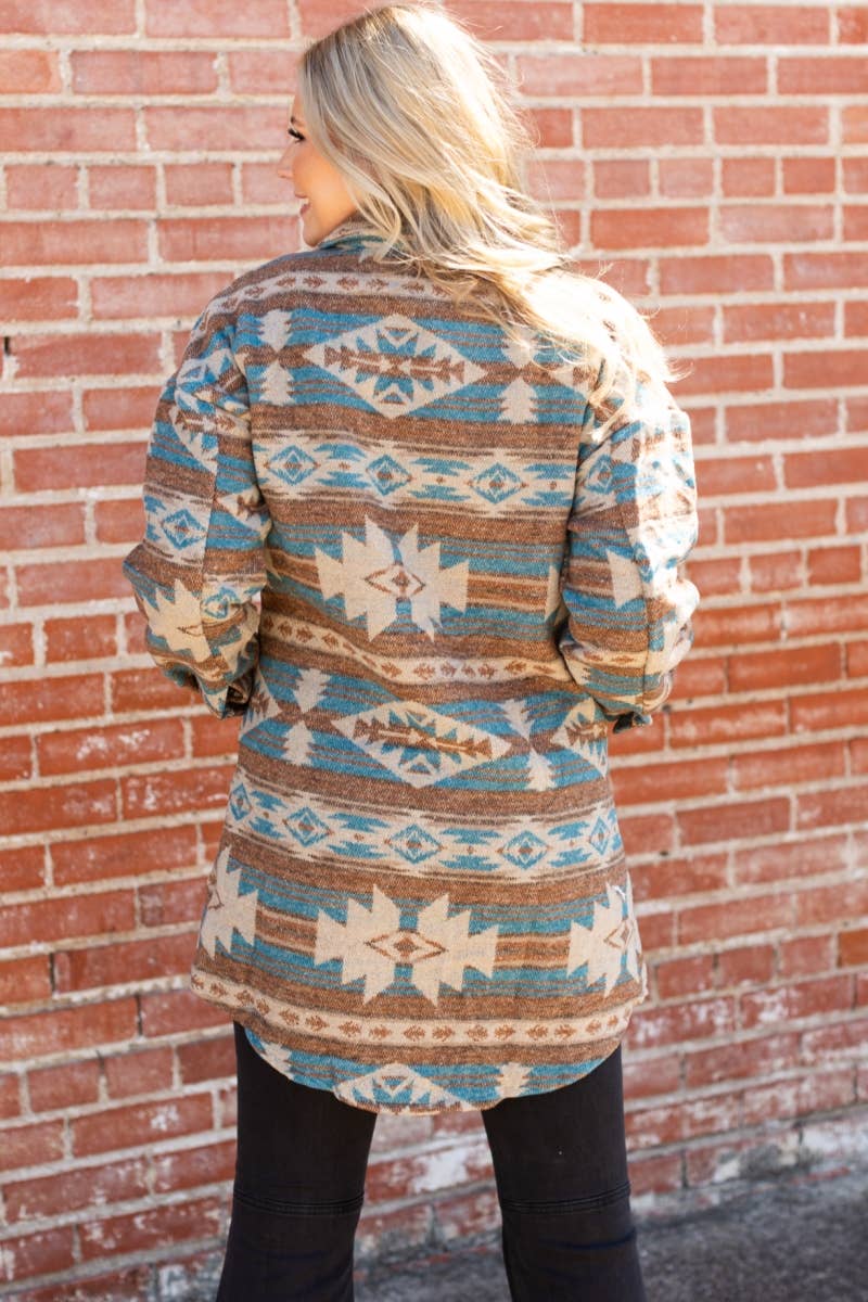 WESTERN AZTEC PATTERN LONG JACKET- Tan