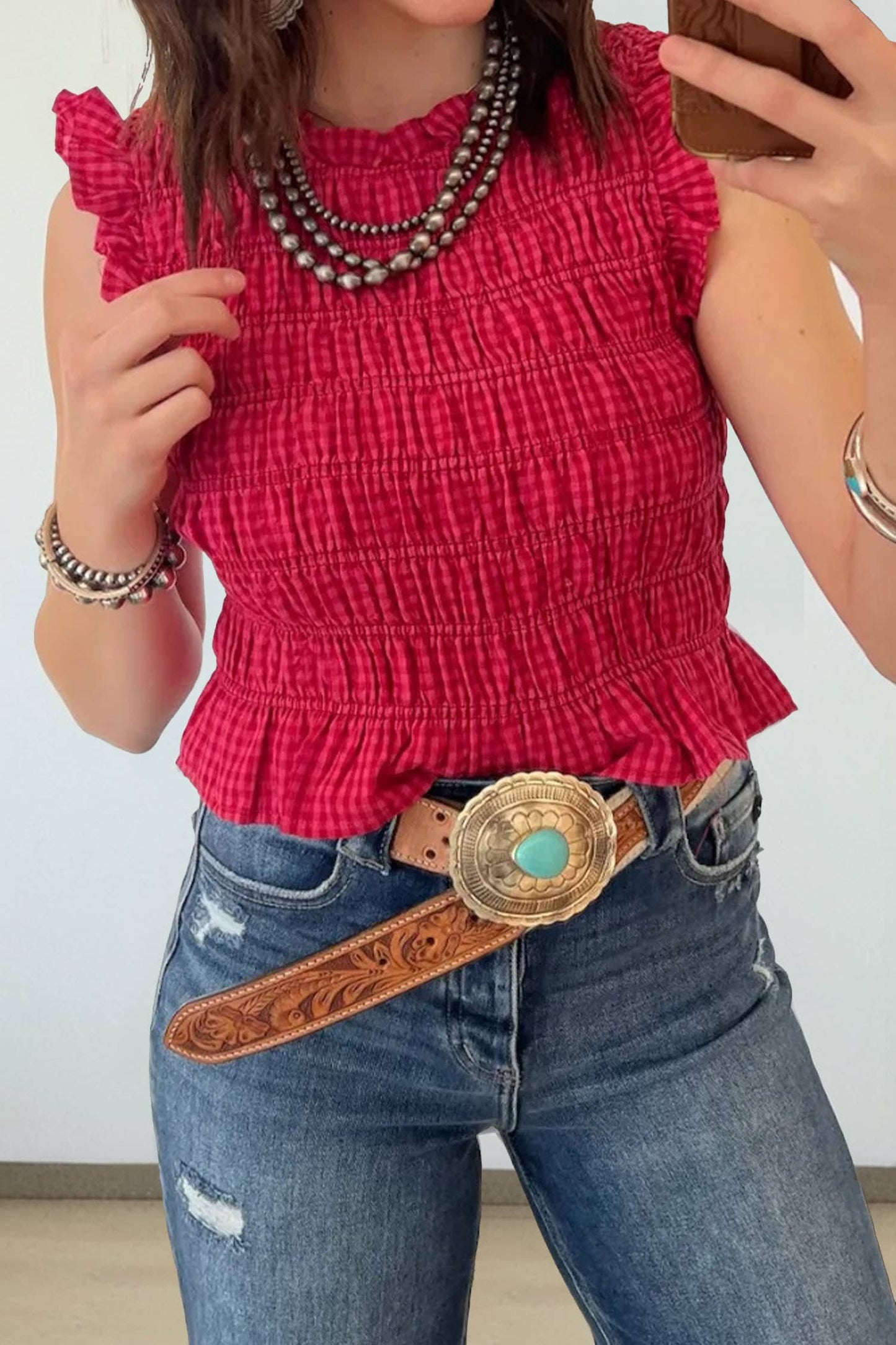Plaid Ruffle Trim Tank