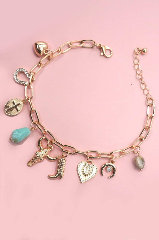 Gold Western Charm Bracelet