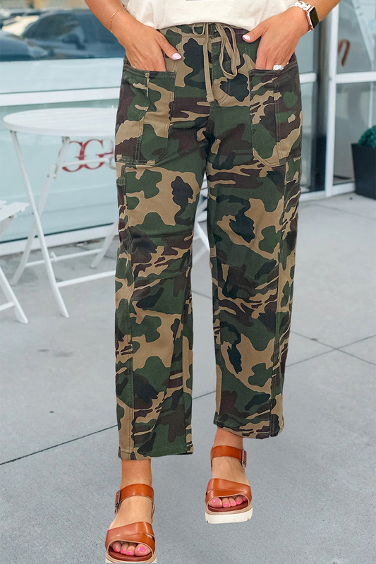 Camouflage Drawstring Barrel Jeans