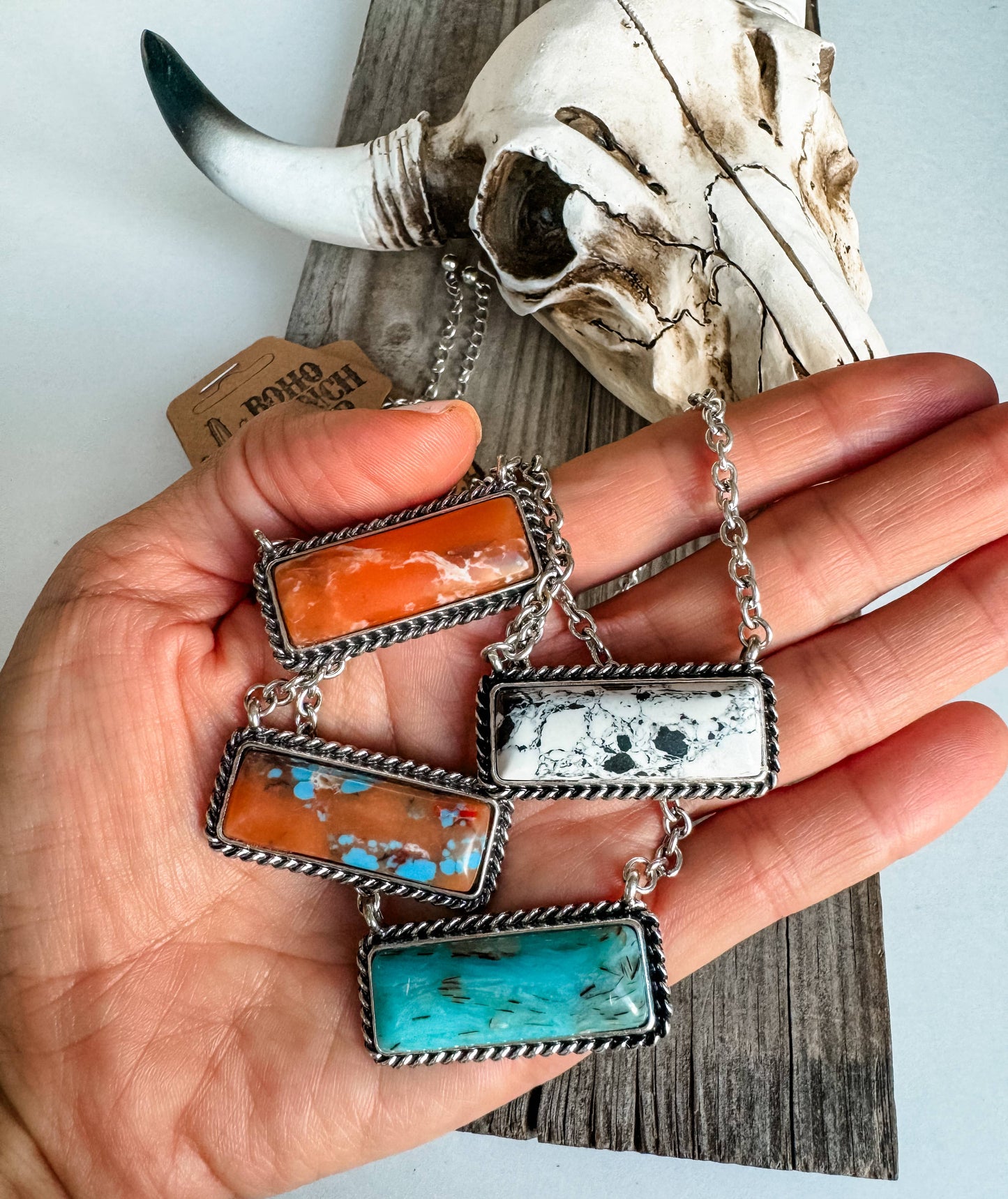 Western Semi Stone Bar Necklace