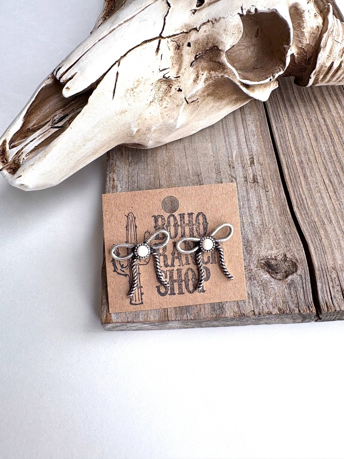 Western Bow Stone Stud Earrings