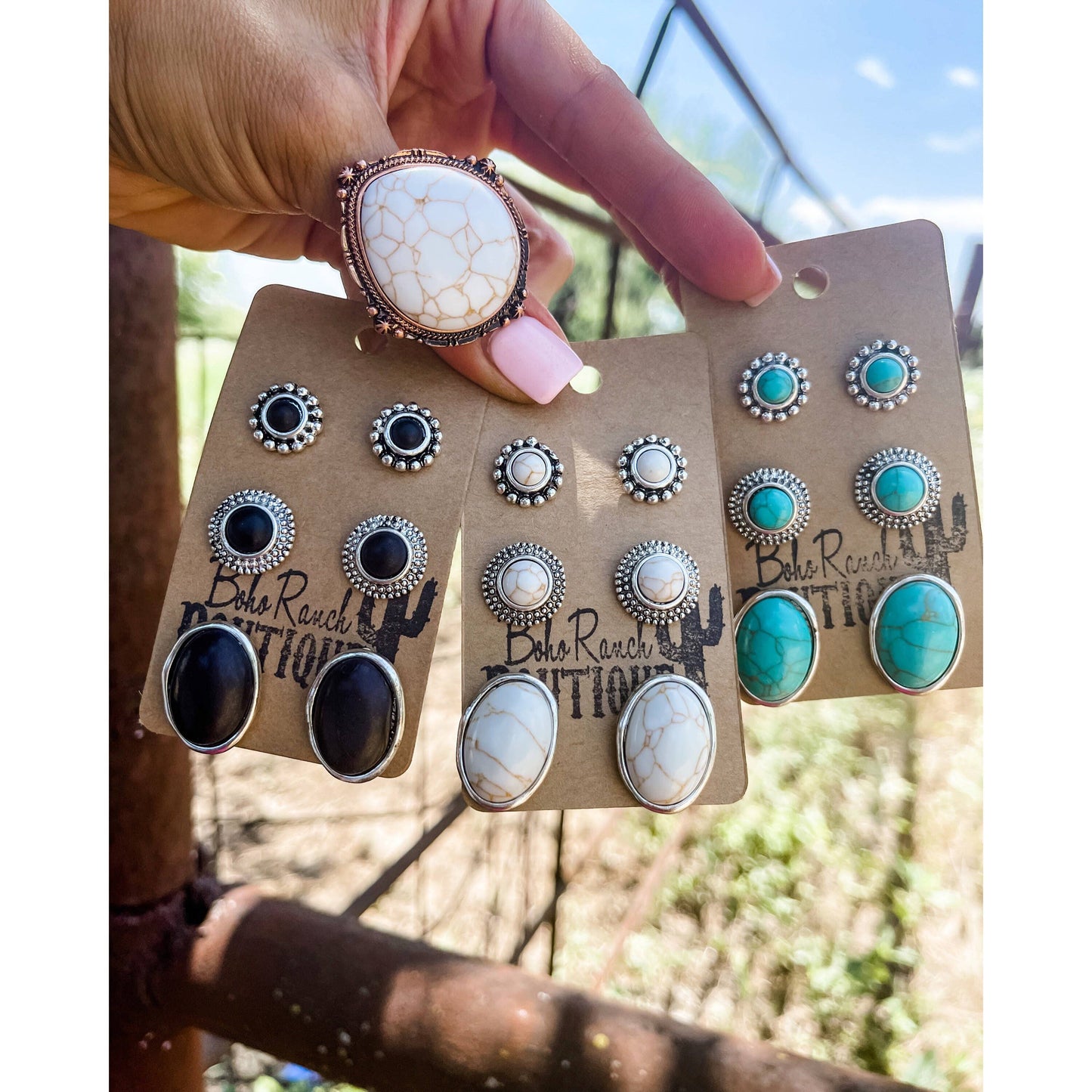 3 Pair Western Southwestern Jewelry Set Earrings Studs