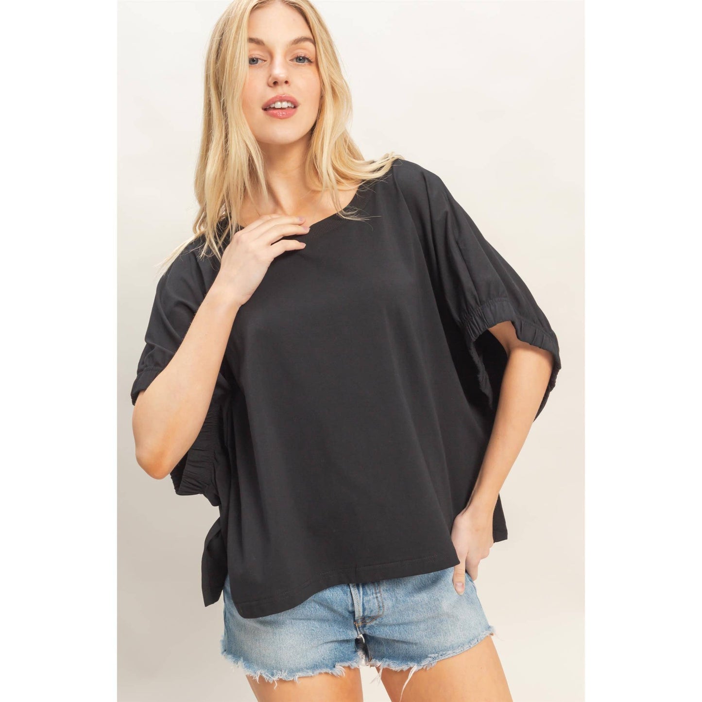 Oversized Elastic Cuff Blouse