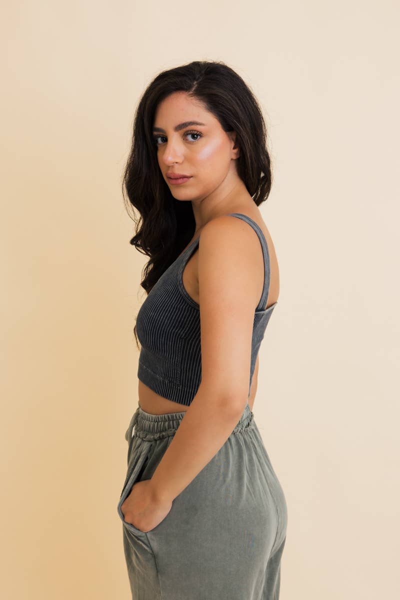 Washed Ribbed Padded Bralette