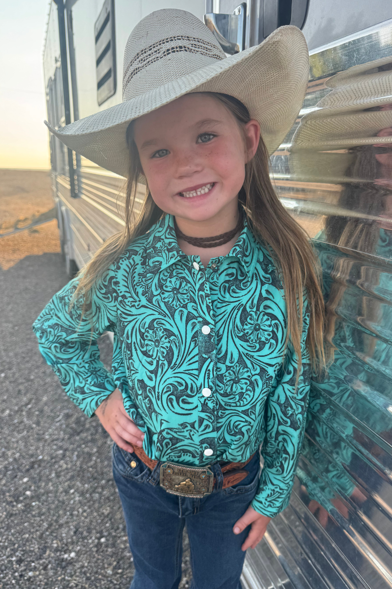 Tooled In Turquoise Button Up Kids