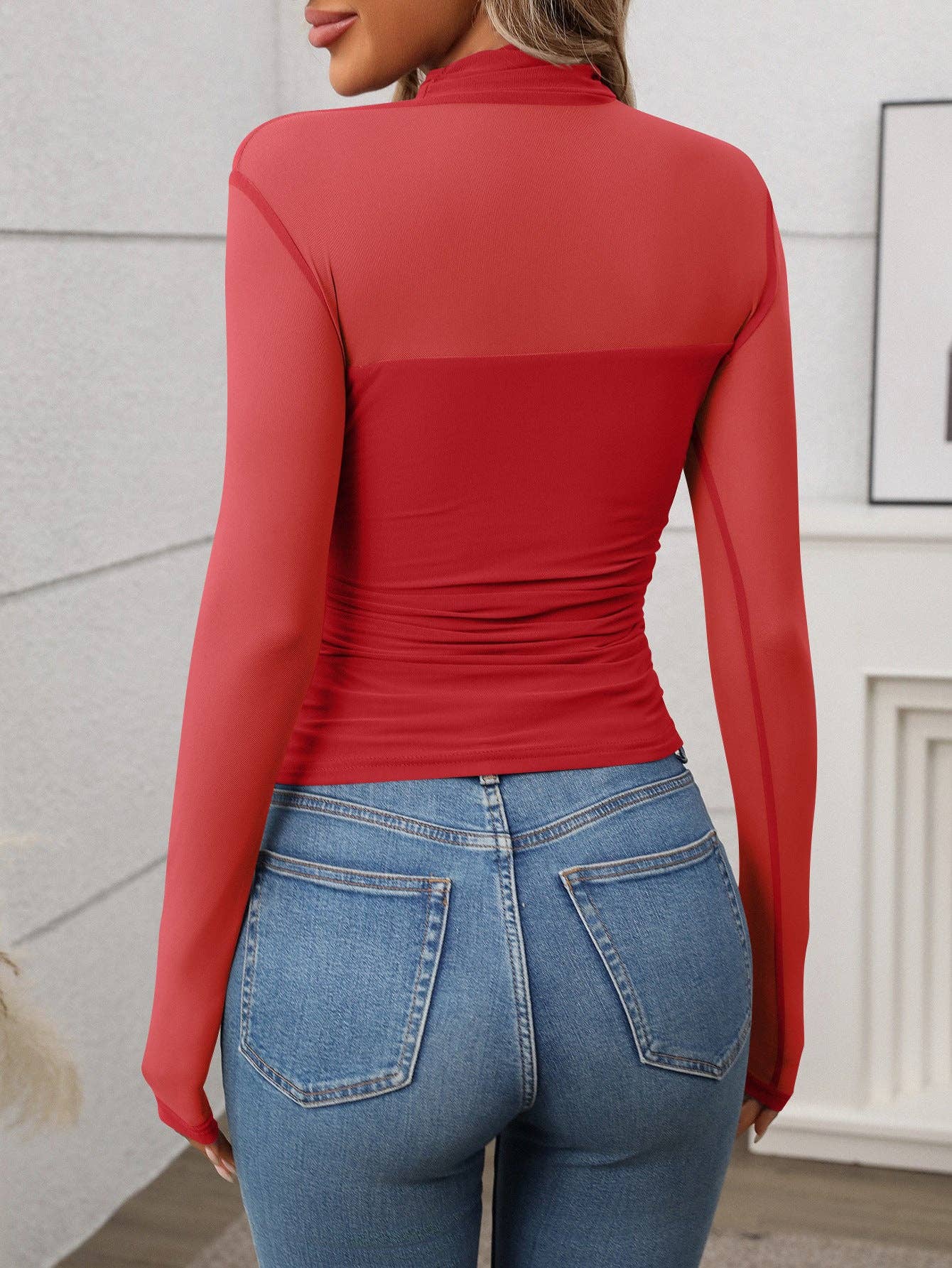 High Neck Sheer Long Sleeve