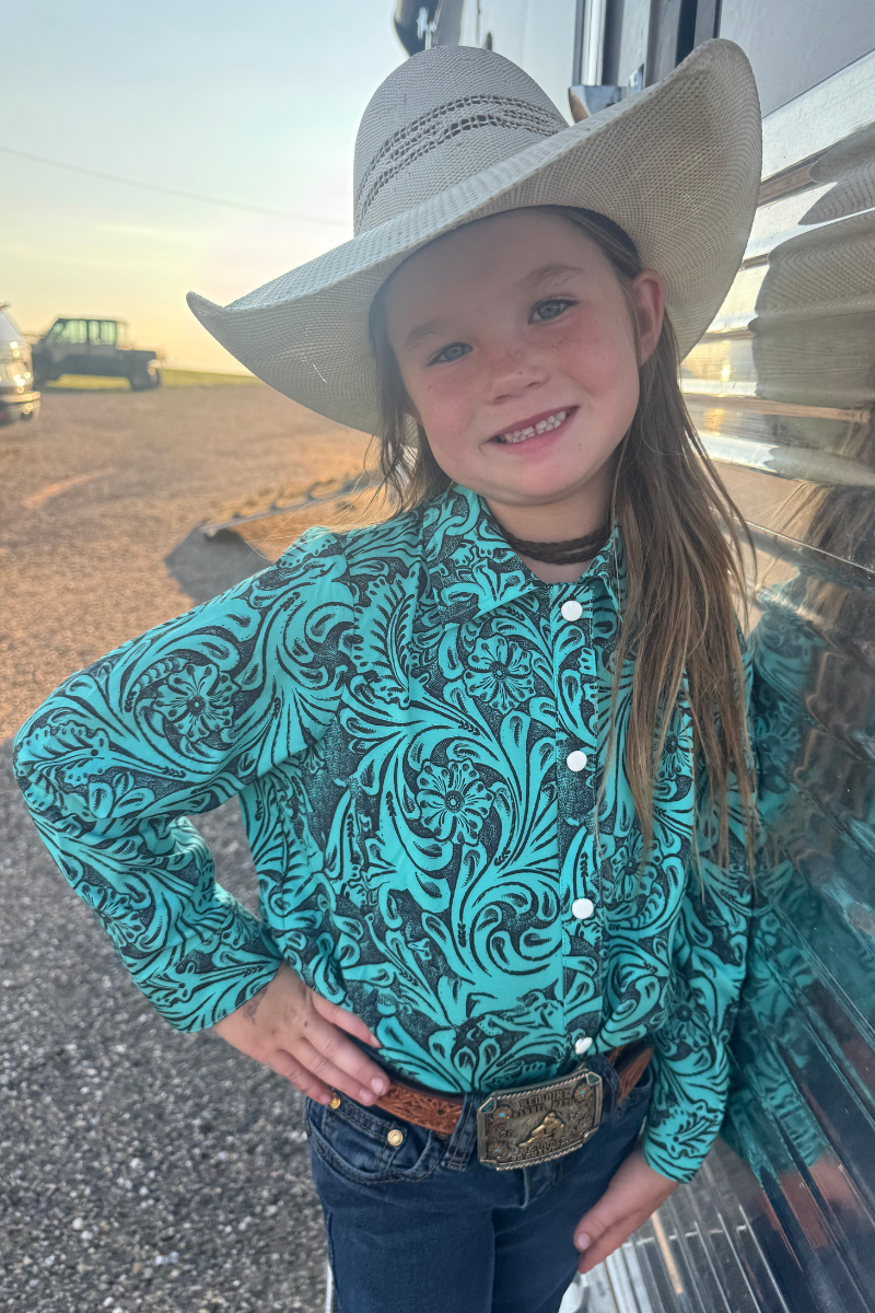 Tooled In Turquoise Button Up Kids
