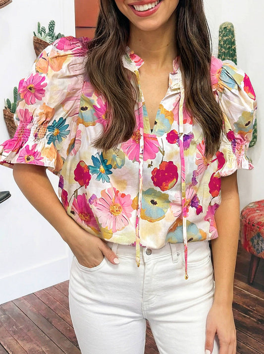 Floral Tie Blouse