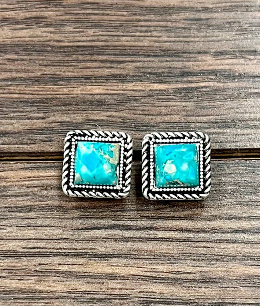 Square Gemstone Stud Earrings