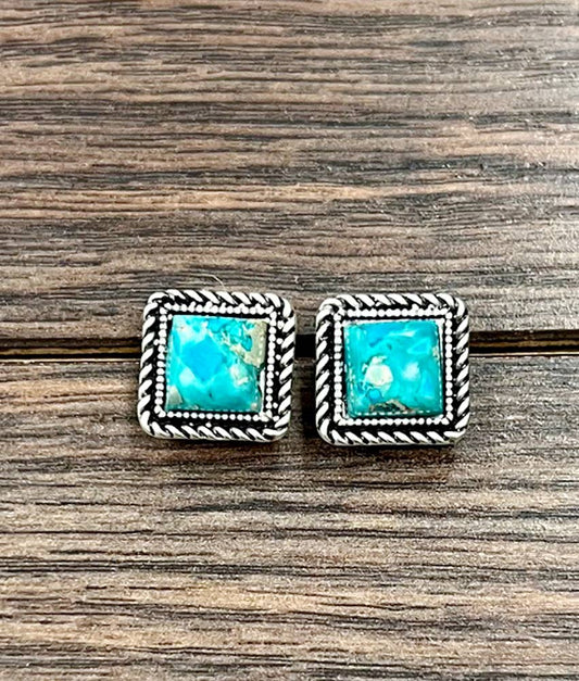 Square Gemstone Stud Earrings
